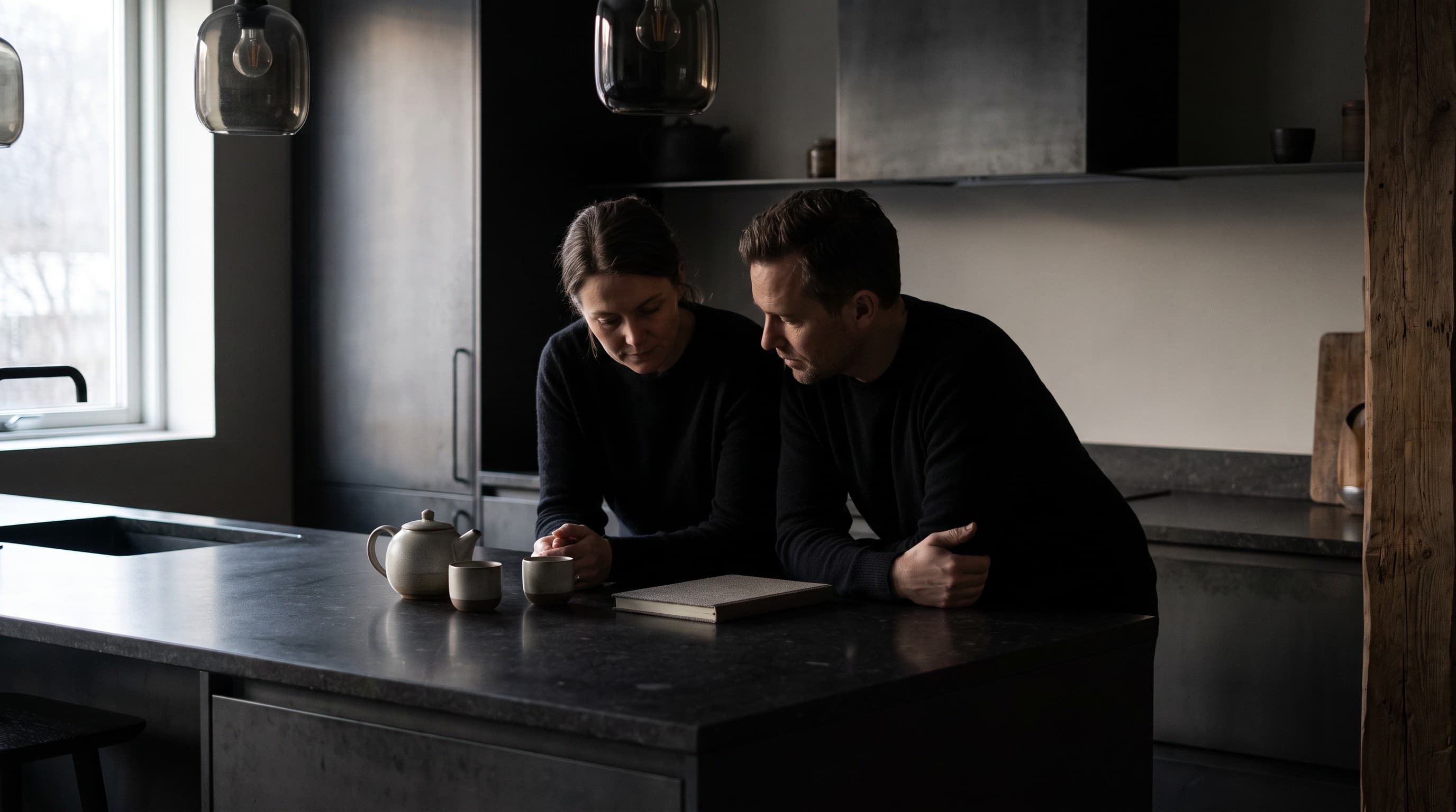 Two people discussing a trading plan
